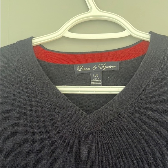 Men's Dark Blue V-Neck Sweater - Picture 4 of 7